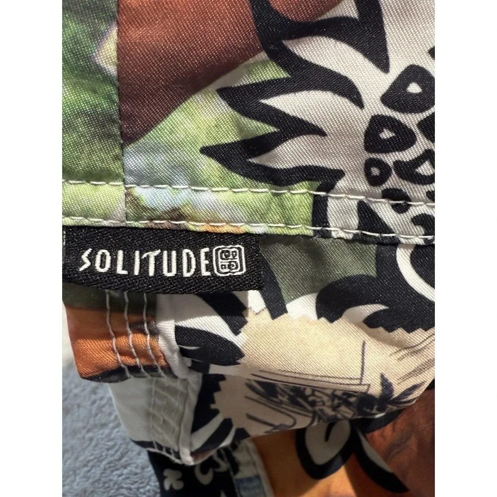 Solitude Boardshorts Mens 34 Hawaii License Plate Floral Print Drawstring Trunks